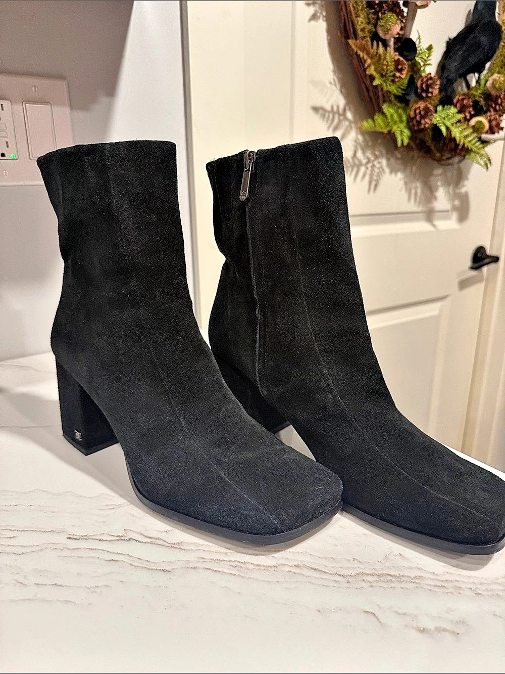 Sam Edelman Paige Suede Ankle Boot Black Block Heel US 10M